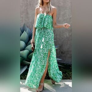 Elegant Green Strapless Maxi Dress‎